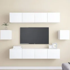 TV-møbel - Eksklusivt hjem - 6 dele - Mat hvid - Ingeniørtræ Matt vit