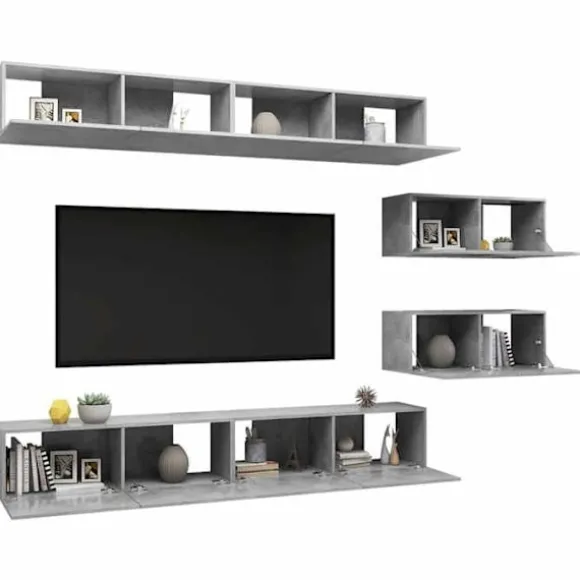 TV-møbel - Eksklusivt hjem - 6 dele - Betongrå - Ingeniørtræ Betonggrå