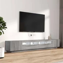 TV-møbel - Eksklusivt hjem - Sæt 3 stk Sonoma grå - RGB LED - Ingeniørtræ, stor opbevaring Sonoma grå