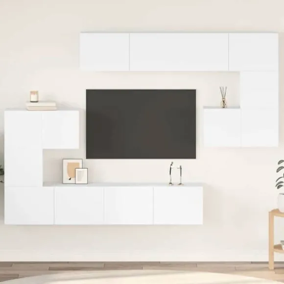 TV-møbel - Maison Exclusive 8 stk - Mat Hvid - Ingeniørtræ - Hængende Matt vit