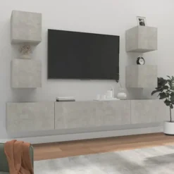 TV-møbel - Maison Exclusive (sæt 6 stk) - Betongrå - Ingeniørtræ - Væghængt design, stor opbevaring Betonggrå