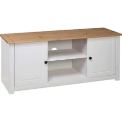 TV-møbel - Panama-serien - Massivt fyrretræ - Hvid - 120 x 40 x 50 cm Vit
