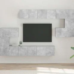TV-møbel - Sæt 10 stk - Betongrå - Ingeniørtræ - Moderne design Betonggrå