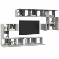 TV-møbel - Sæt 10 stk - Betongrå - Ingeniørtræ - Moderne design Betonggrå