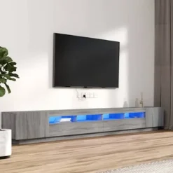 TV-møbel - Sæt 3 stk - Sonoma grå - RGB LED - Ingeniørtræ Sonoma grå