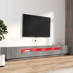 TV-møbel - Sæt 3 stk - Sonoma grå - RGB LED - Ingeniørtræ Sonoma grå