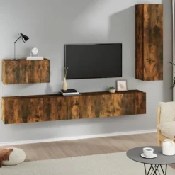 TV-møbel - Sæt 4 stk. Maison Exclusive - Røget eg - Ingeniørtræ - Stort opbevaringsrum Rökt ek