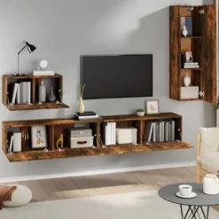 TV-møbel - Sæt 4 stk. Maison Exclusive - Røget eg - Ingeniørtræ - Stort opbevaringsrum Rökt ek