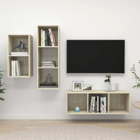 TV-møbel - Sæt af 3 TV-møbler - Sonoma eg - Ingeniørtræ - Stort opbevaringsrum Sonoma ek