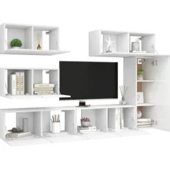 TV-møbel - Sæt af TV-møbler 6 stk - Mat hvid - Ingeniørtræ - Moderne design Matt vit