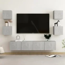 TV-møbel - Sæt med 6 dele - Betongrå - Ingeniørtræ - Væghængt Betonggrå