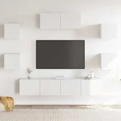 TV-møbel - Sæt med 7 dele - Hvid - Ingeniørtræ - Væghængt Vit