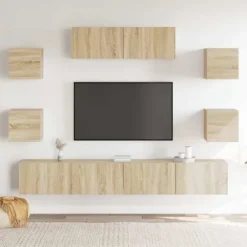 TV-møbel - Sæt med 7 dele - Sonoma eg - Væghængt design - Stort opbevaring Sonoma ek