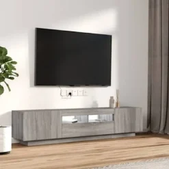 TV-møbel - Sæt med 2 stk - Sonoma grå - Indbyggede RGB LED - Stor opbevaring Sonoma grå