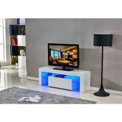 TV-møbel LED "Borda" - 130 x 34 x 45 cm - Hvid højglans Vit