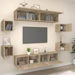 TV-møbel sæt - Eksklusivt hus - Sonoma eg - Ingeniørtræ - Vægbaseret design sonoma ek