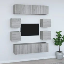 TV-møbel sæt - Maison Exclusive - 8 stk Sonoma grå - Væghængt design - Ingeniørtræ sonoma grå