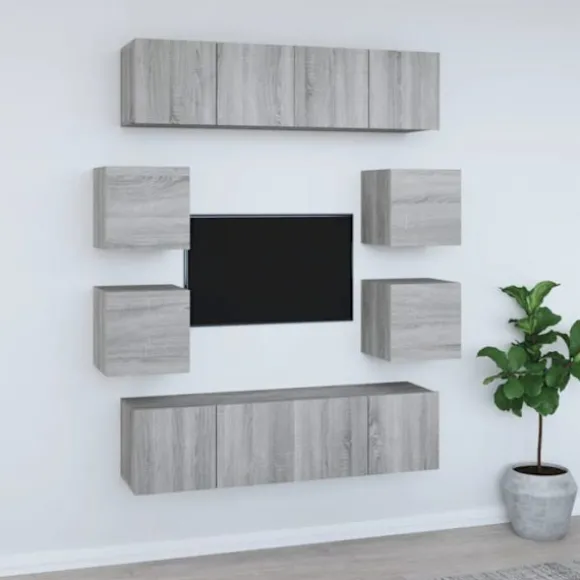 TV-møbel sæt - Maison Exclusive - 8 stk Sonoma grå - Væghængt design - Ingeniørtræ sonoma grå