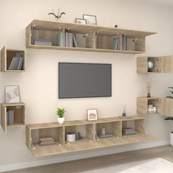 TV-møbel sæt 8 stk - Maison Exclusive - Sonoma eg - Væghængt design - Ingeniørtræ Sonoma ek