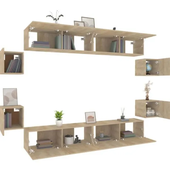 TV-møbel sæt 8 stk - Maison Exclusive - Sonoma eg - Væghængt design - Ingeniørtræ Sonoma ek