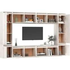 TV-møbler - TV-møbler 8 stk - Hvid - Massivt fyrretræ - Tidløst klassisk stil Vit