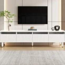 TV-skab 178 cm hvidt, minimalistisk med 4 skuffer & akryl - Stor opbevaringsplads lavet af MDF White