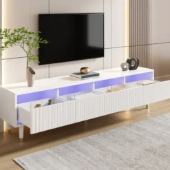TV-skab 178 cm hvidt, minimalistisk med 4 skuffer & akryl - Stor opbevaringsplads lavet af MDF White