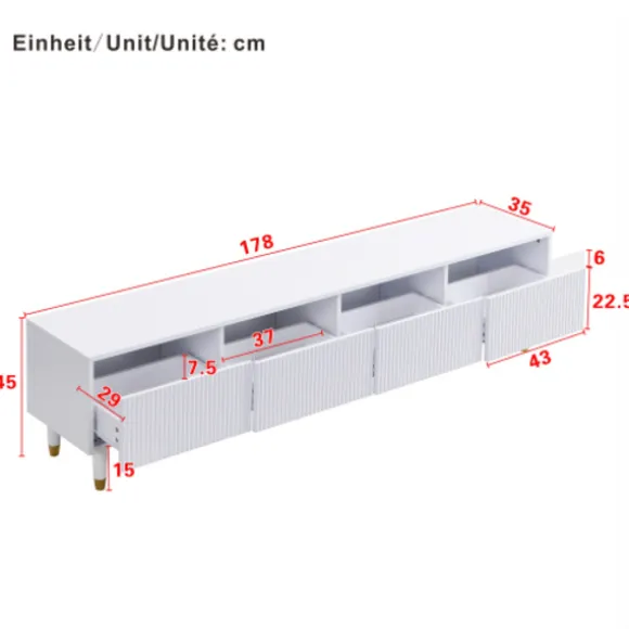 TV-skab 178 cm hvidt, minimalistisk med 4 skuffer & akryl - Stor opbevaringsplads lavet af MDF White