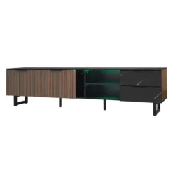 TV-skab 200 cm med marmorlook & træstruktur, LED-belysning, 2 døre & 2 skuffer, robot-kompatibel Brown