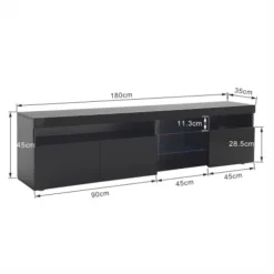 TV-skab 180 cm sort med LED-belysning, lyst panel & opbevaring til stuen Black