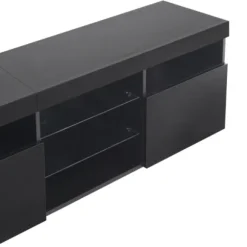 TV-skab 180 cm sort med LED-belysning, lyst panel & opbevaring til stuen Black