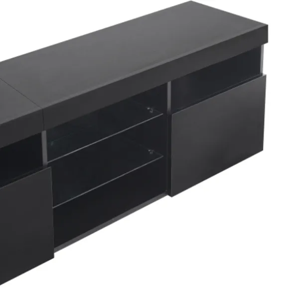 TV-skab 180 cm sort med LED-belysning, lyst panel & opbevaring til stuen Black