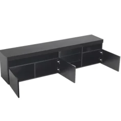 TV-skab 180 cm sort med LED-belysning, lyst panel & opbevaring til stuen Black
