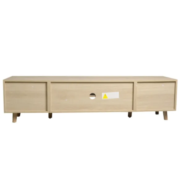 TV-skab i rattan, 160 cm, træfarve, til 70-tommers TV, med kabelstyring, 2 skuffer & 1 dør, lowboard Oak