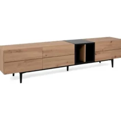 TV-skab med 3 klapper - Eg og sort indretning - L 195 x D 37 x H 48 cm - NOLA hantverkare ek / svart