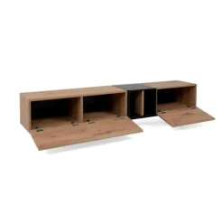 TV-skab med 3 klapper - Eg og sort indretning - L 195 x D 37 x H 48 cm - NOLA hantverkare ek / svart