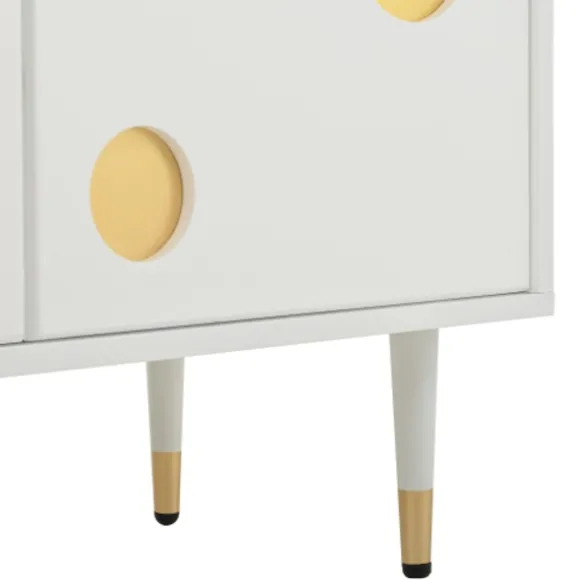 TV-skab med gitterstruktur, skjulte håndtag og gulddetaljer | 2 døre massivt træ | Mid-Century design stuemøbel White