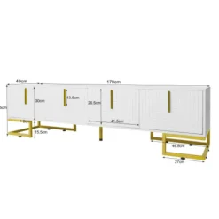 TV-skab med guldfarvede håndtag og fødder, lowboard med tekstureret låge, elegante TV-møbler, moderne White