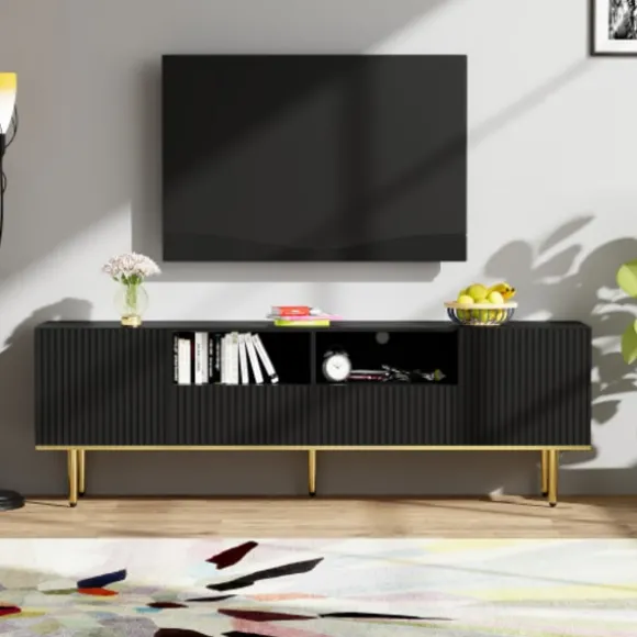 TV-skab med guldfødder og guldkant - Moderne TV-møbel med opbevaringsplads Black