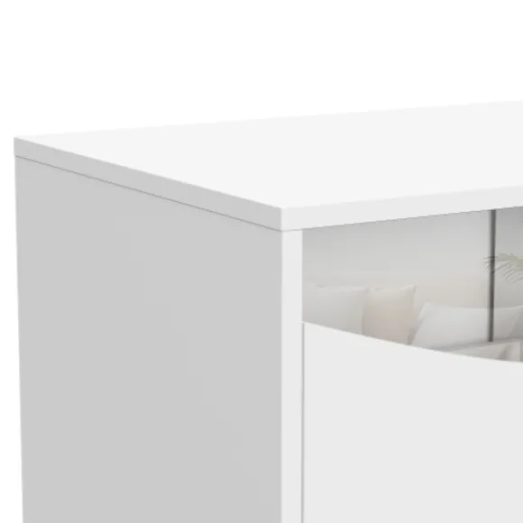 TV-skab med LED-belysning, 180x40x50 cm, lavt skænk med glasfront og guldfødder, opbevaringsplads, hvid White