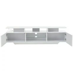 TV-skab med LED-lys, 160x40x45 cm, med 2 skabe & 8 hylder, til TV op til 70 tommer, højglans White