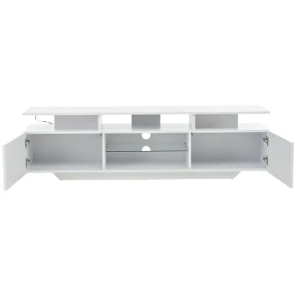 TV-skab med LED-lys, 160x40x45 cm, med 2 skabe & 8 hylder, til TV op til 70 tommer, højglans White