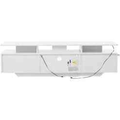 TV-skab med LED-lys, 160x40x45 cm, med 2 skabe & 8 hylder, til TV op til 70 tommer, højglans White