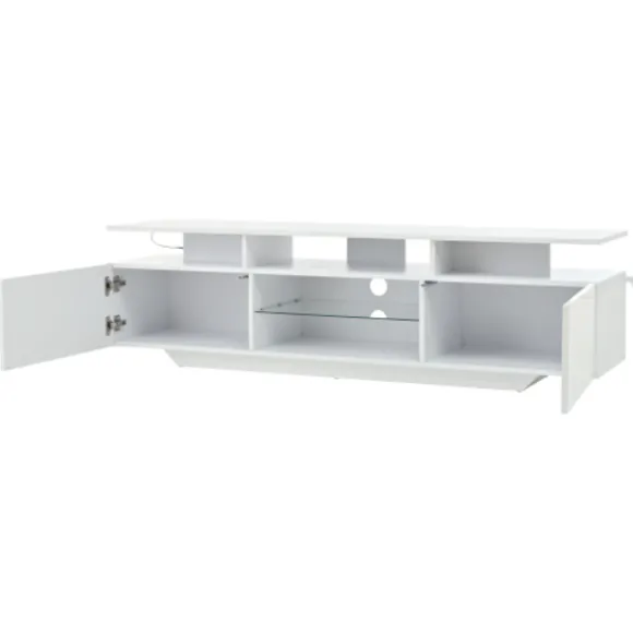 TV-skab med LED-lys, 160x40x45 cm, med 2 skabe & 8 hylder, til TV op til 70 tommer, højglans White