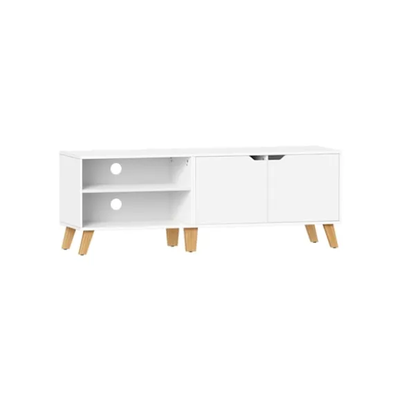 TV-skab til TV op til 65 tommer, 140 cm bredt TV-bord med 2 døre, hvid