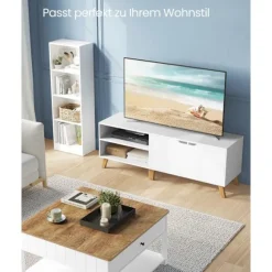 TV-skab til TV op til 65 tommer, 140 cm bredt TV-bord med 2 døre, hvid