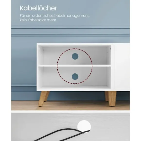 TV-skab til TV op til 65 tommer, 140 cm bredt TV-bord med 2 døre, hvid