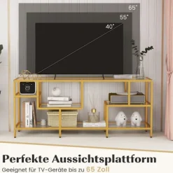 Tv-skab Tv-bord til fjernsyn op til 65 tommer Tv-bord guld 147 x 40 x 62 cm