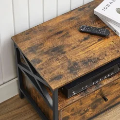TV-skab, TV-møbel til 55-tommers TV, 2 opbevaringshylder, 120 x 40 x 50 cm, brun og sort