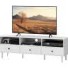Tv-skab Tv-tavle med skuffer, 3 åbne rum 140 cm lang tv-lowboard med kabelstyring til tv op til 75 tommer tv-bord til stue hvid 140x34x45cm Aosom